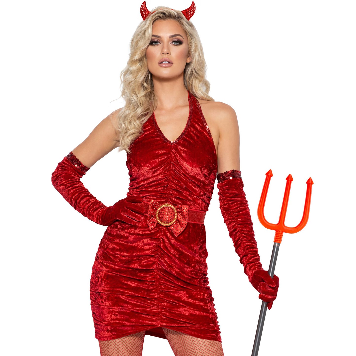 "DEVIL LADY" (Kleid, Gürtel, Handschuhe, Hörner) – Detailansicht