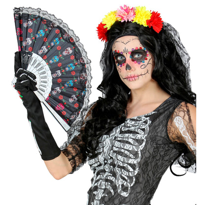 "DIA DE LOS MUERTOS FÄCHER AUS STOFF" 23 cm – Detailansicht