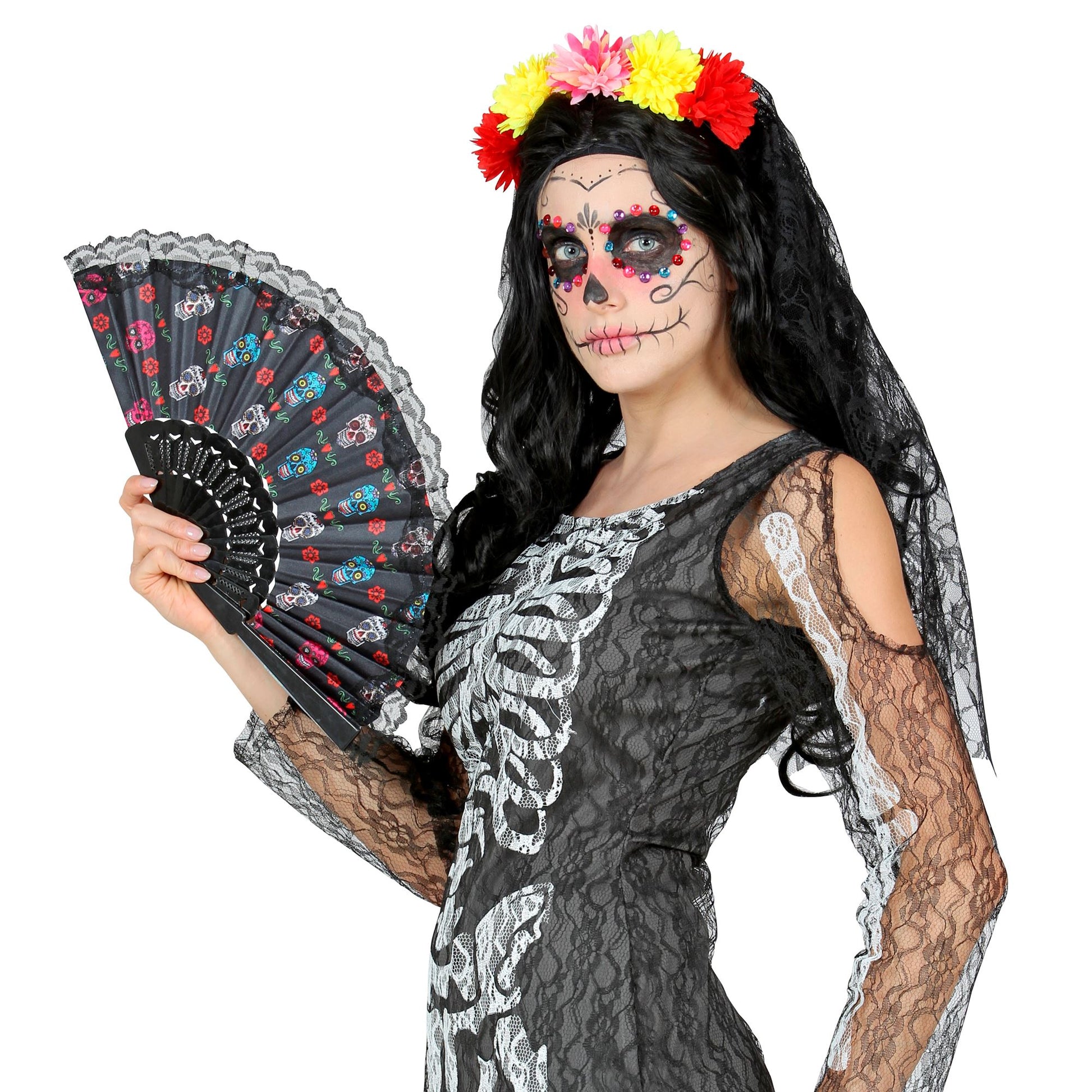 "DIA DE LOS MUERTOS FÄCHER AUS STOFF" 23 cm – Ansicht 3