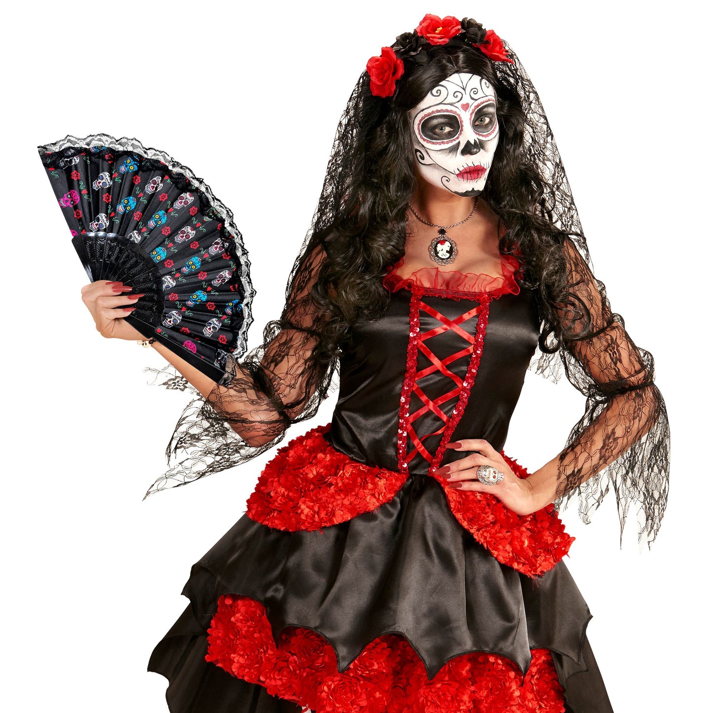 "DIA DE LOS MUERTOS FÄCHER AUS STOFF" 23 cm – Ansicht 4