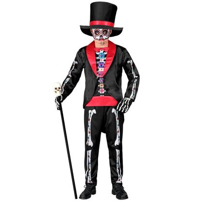 "DIA DE LOS MUERTOS" (Frack mit Hemd, Hose, Hut, Maske) – Vorderansicht