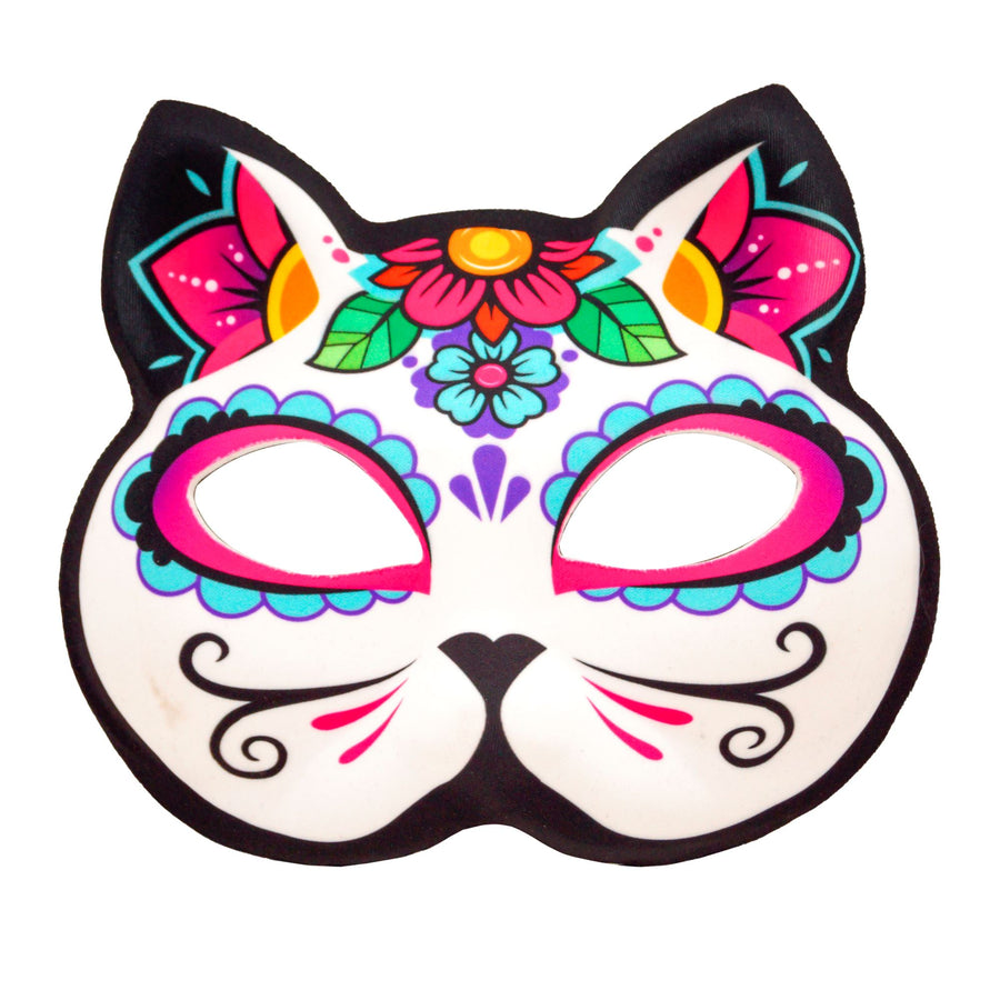 "DIA DE LOS MUERTOS KATZENMASKE KINNLOS AUS STOFF" – Vorderansicht