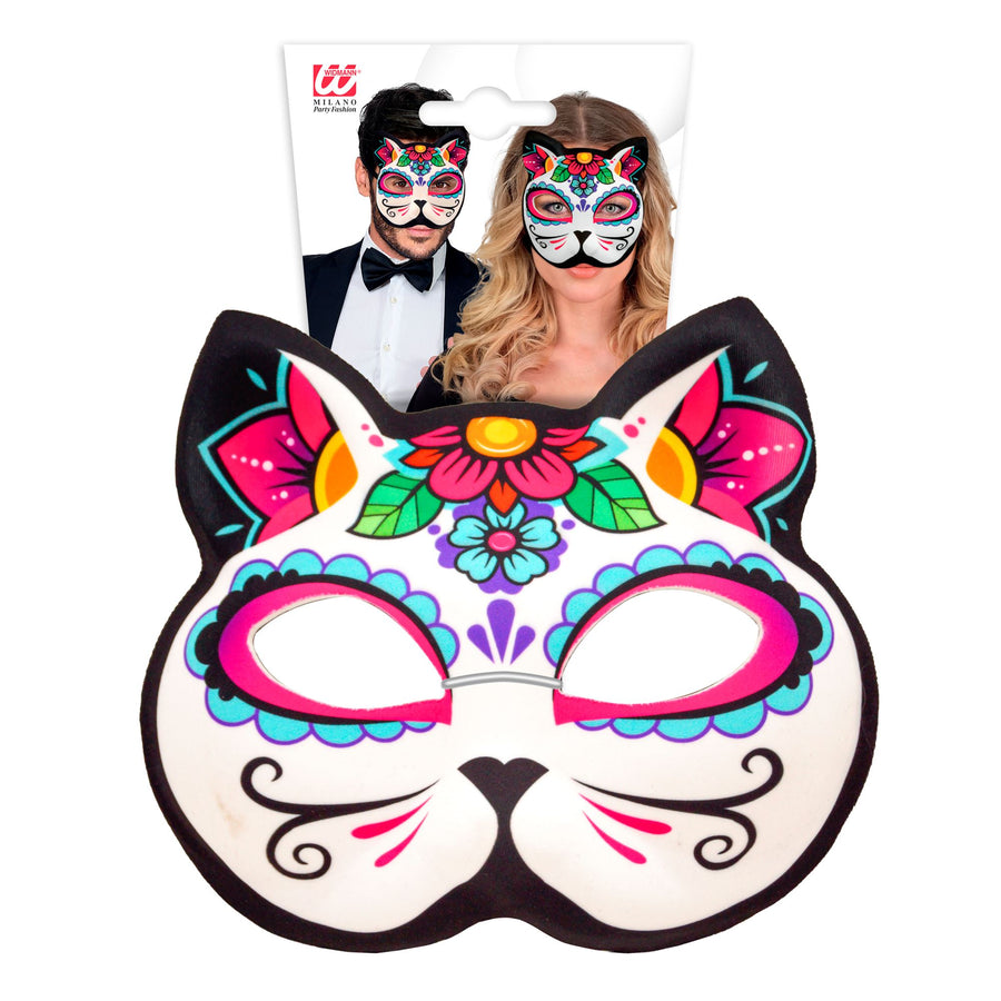 "DIA DE LOS MUERTOS KATZENMASKE KINNLOS AUS STOFF" – Detailansicht