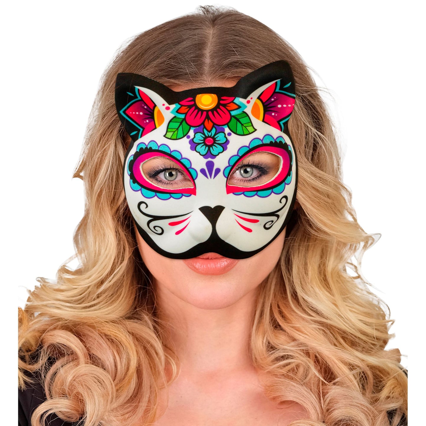"DIA DE LOS MUERTOS KATZENMASKE KINNLOS AUS STOFF" – Ansicht 4