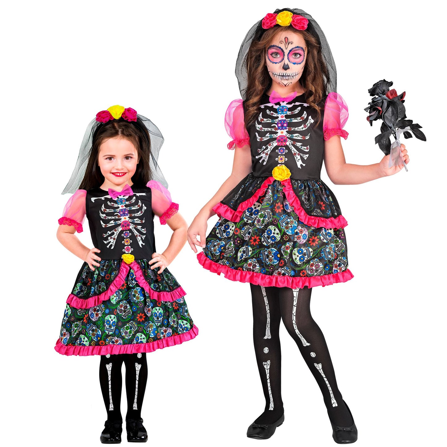 "DIA DE LOS MUERTOS" (Kleid, Kopfschmuck) – Vorderansicht