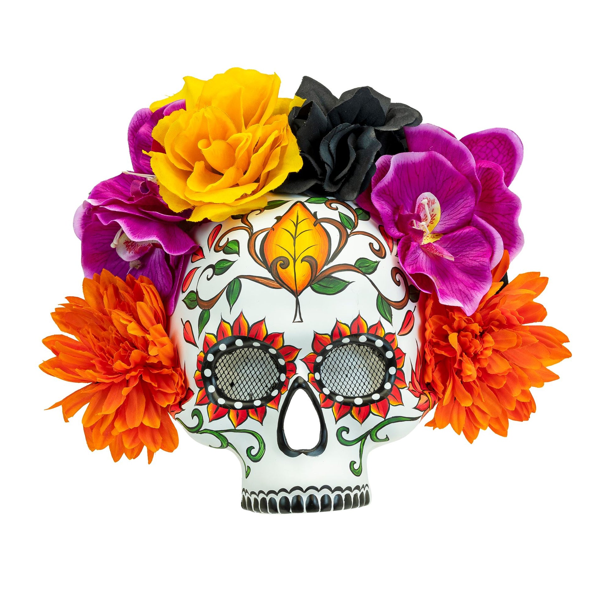 "DIA DE LOS MUERTOS TOTENKOPFMASKE MIT FARBIGEN BLUMEN" – Vorderansicht