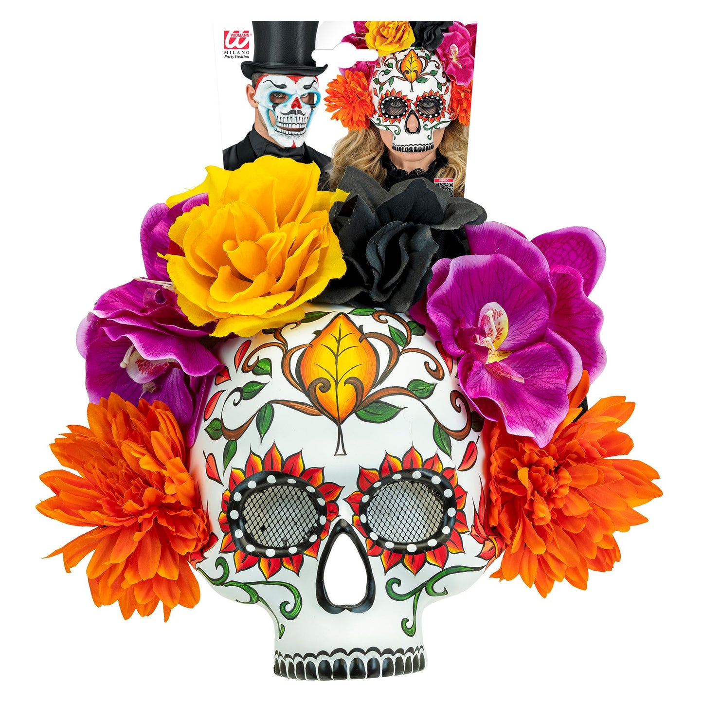 "DIA DE LOS MUERTOS TOTENKOPFMASKE MIT FARBIGEN BLUMEN" – Detailansicht
