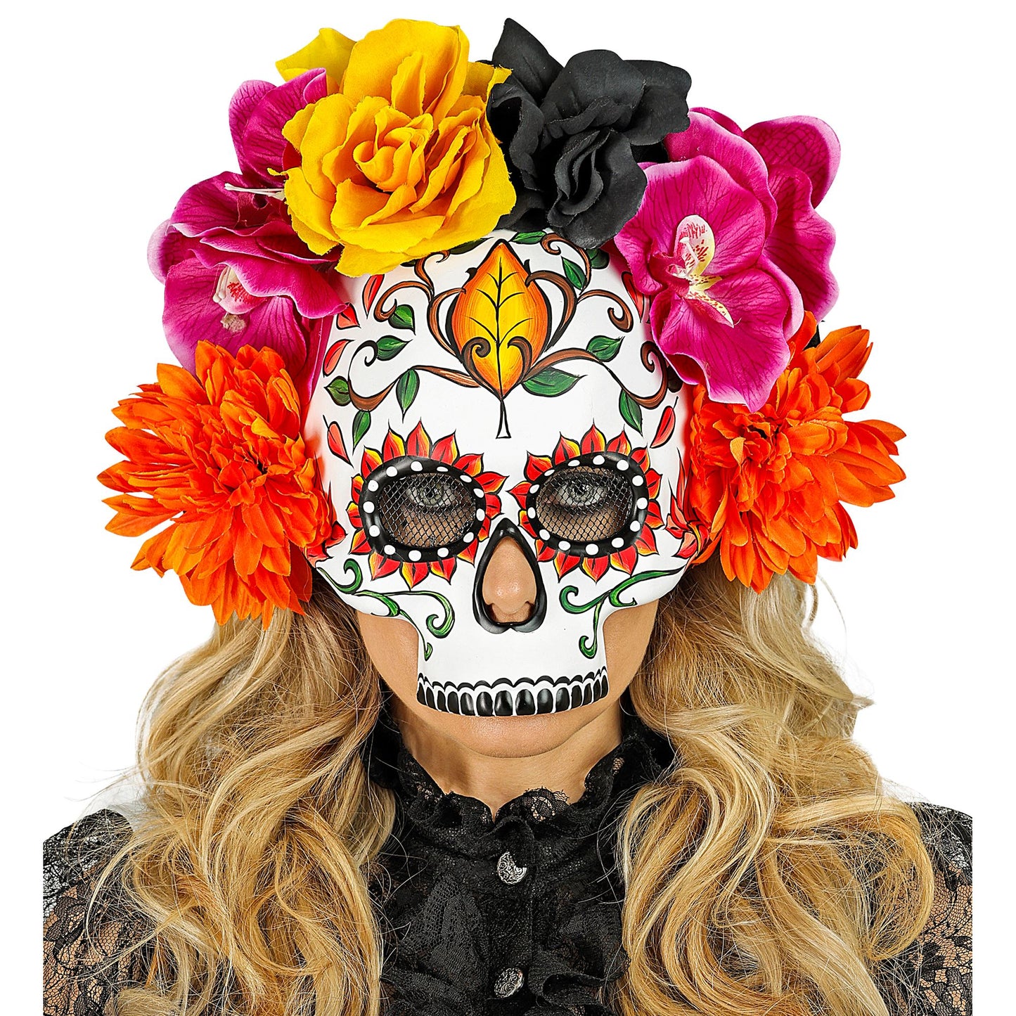 "DIA DE LOS MUERTOS TOTENKOPFMASKE MIT FARBIGEN BLUMEN" – Ansicht 3