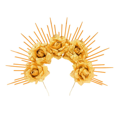 "DIADEM HALO MIT GOLDENEN ROSEN" – Vorderansicht