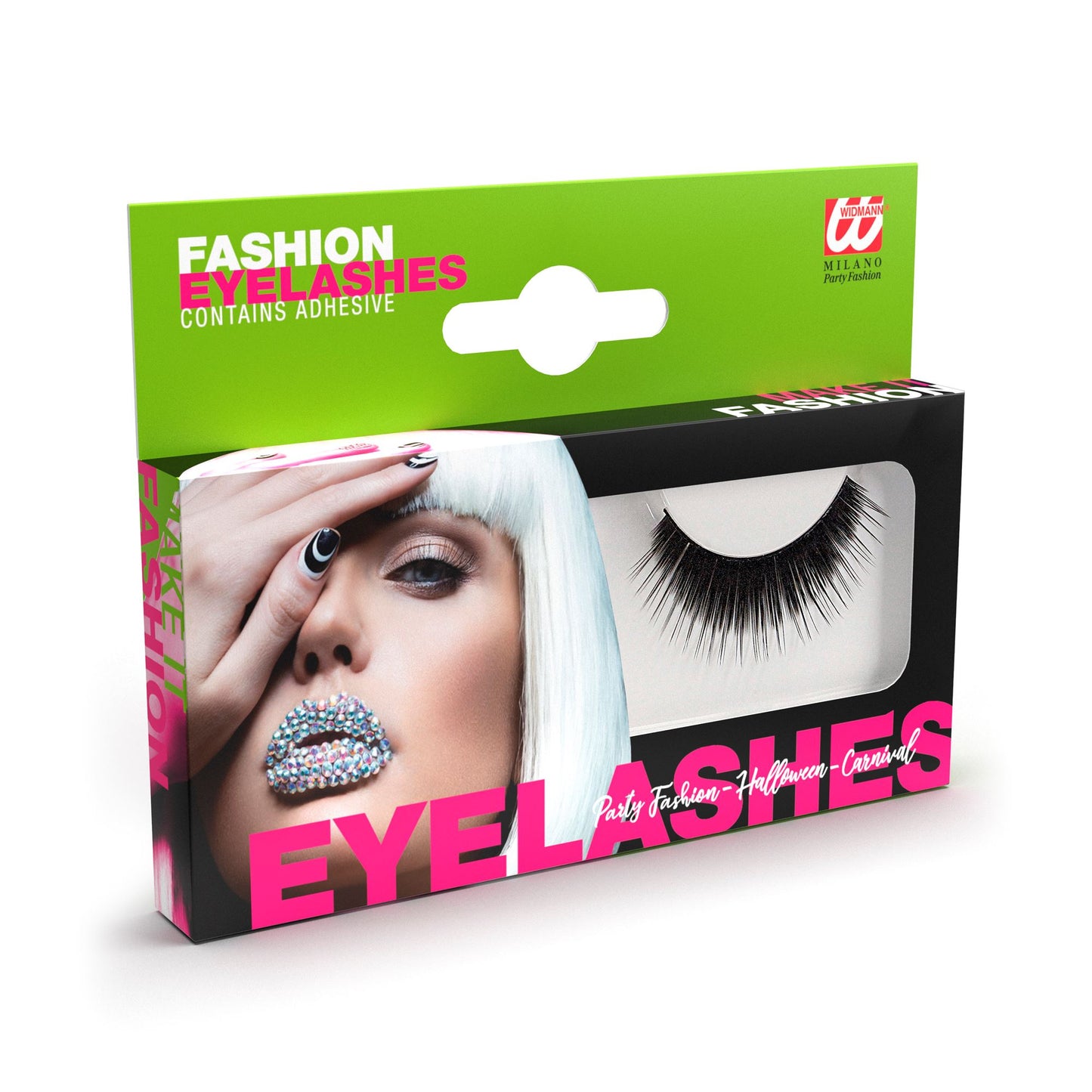"DICHTE SCHWARZE WIMPERN" in Box mit Klebstoff in Glasflasche – Vorderansicht