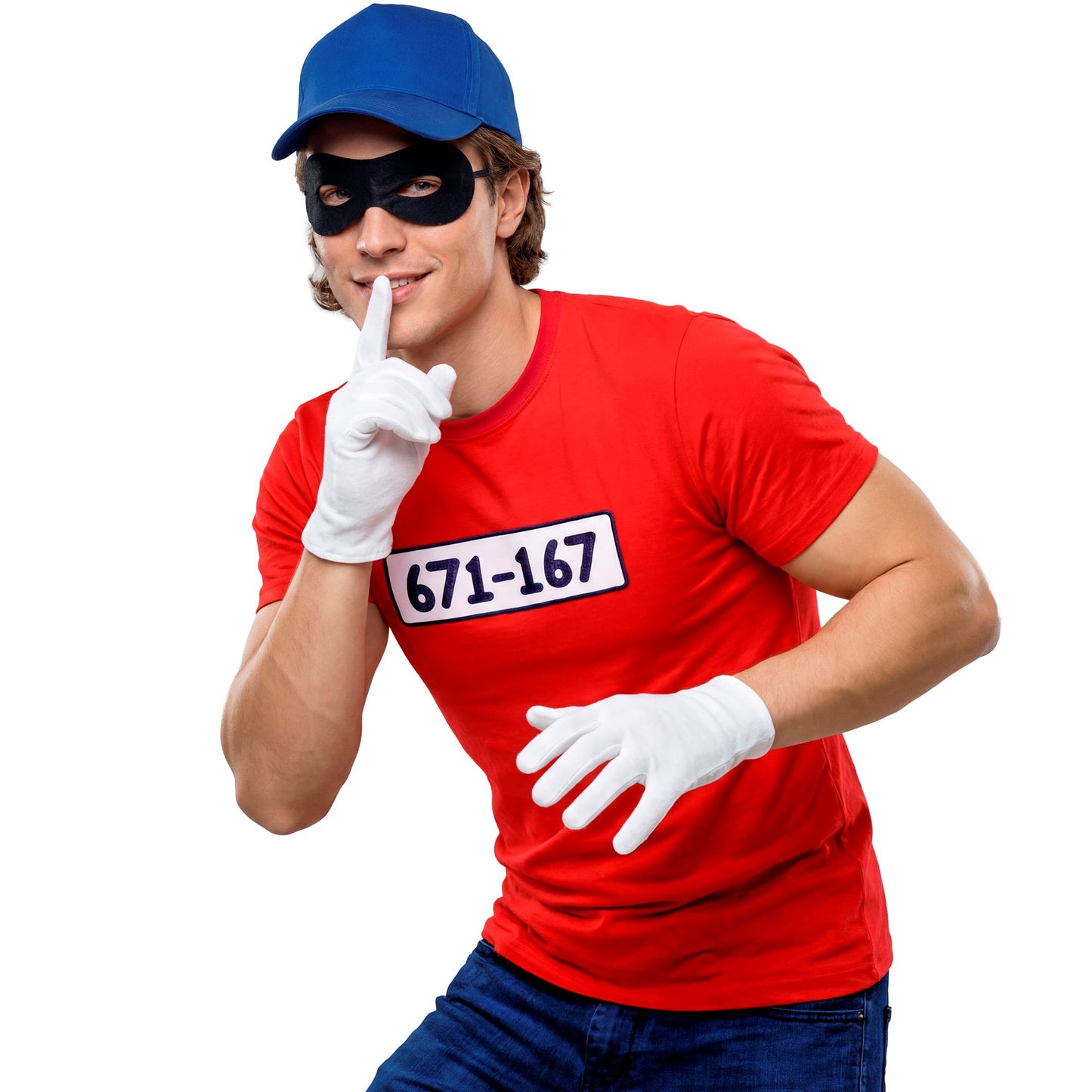 "DIEB" (T-Shirt, Handschuhe, Augenmaske, Basecap) – Vorderansicht