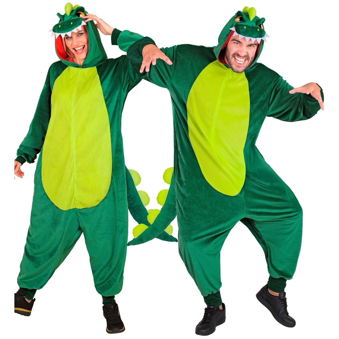Widmann Plüsch Dinosaurier Kostüm Overall mit Kapuze grün – Produktansicht