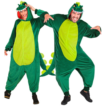 Widmann Plüsch Dinosaurier Kostüm Overall mit Kapuze grün – Produktansicht