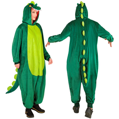Widmann Plüsch Dinosaurier Kostüm Overall mit Kapuze grün – Detailansicht