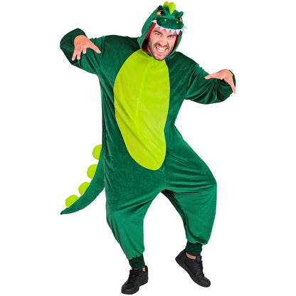Widmann Plüsch Dinosaurier Kostüm Overall mit Kapuze grün – Seitenansicht