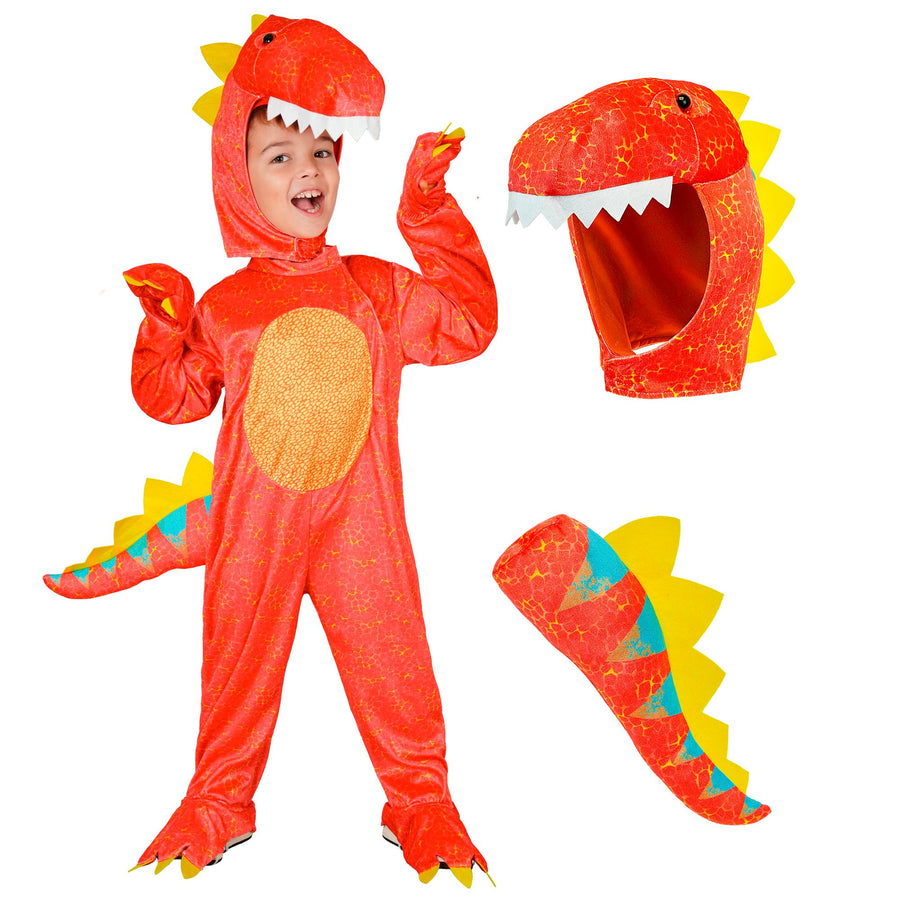 "DINOSAURIER" (Overall, Kapuze mit Kopf, Handschuhe) – Detailansicht