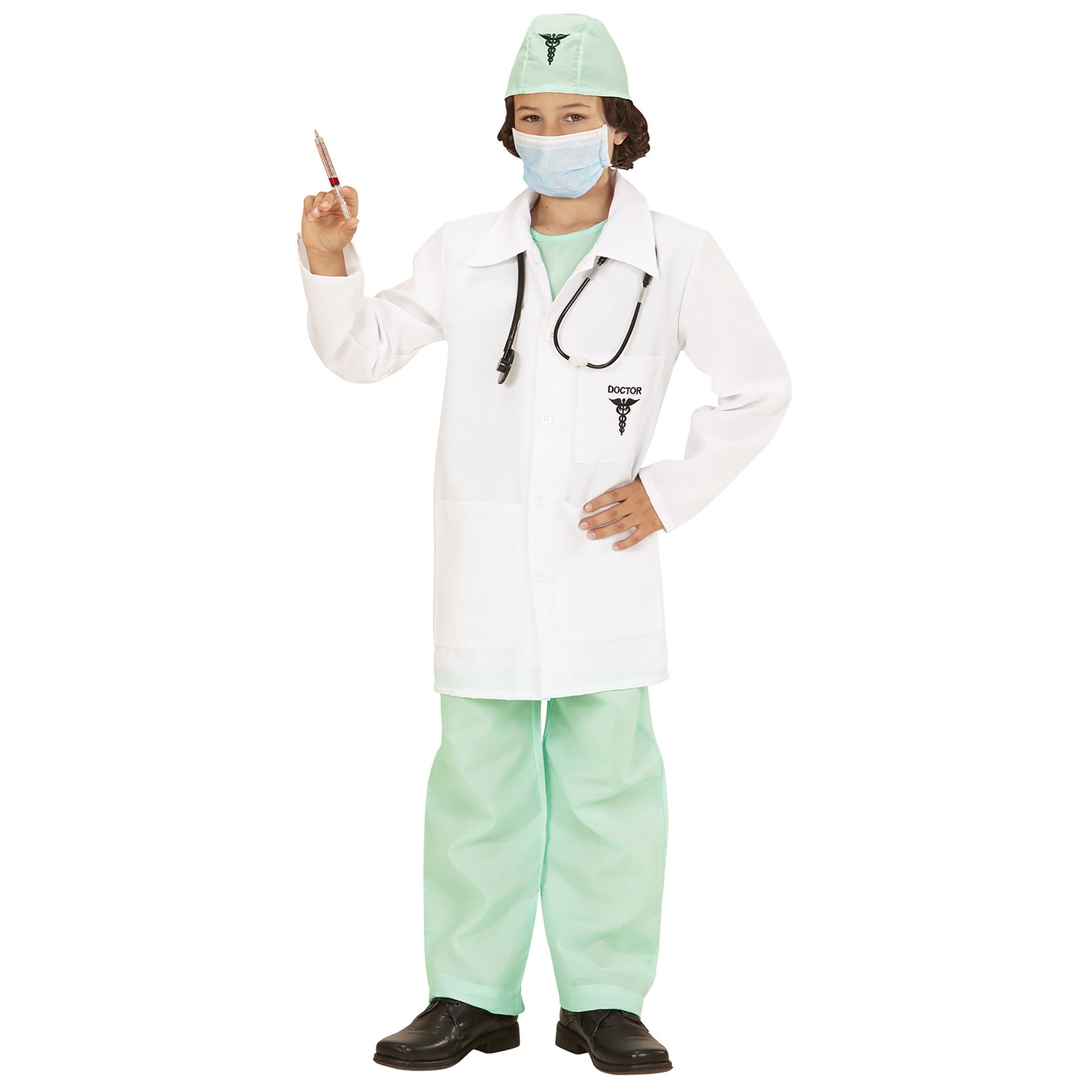 "DOKTOR" (Hemd, Hose, Arztkittel ,Hut, Mundschutz, Stethoskop) – Detailansicht
