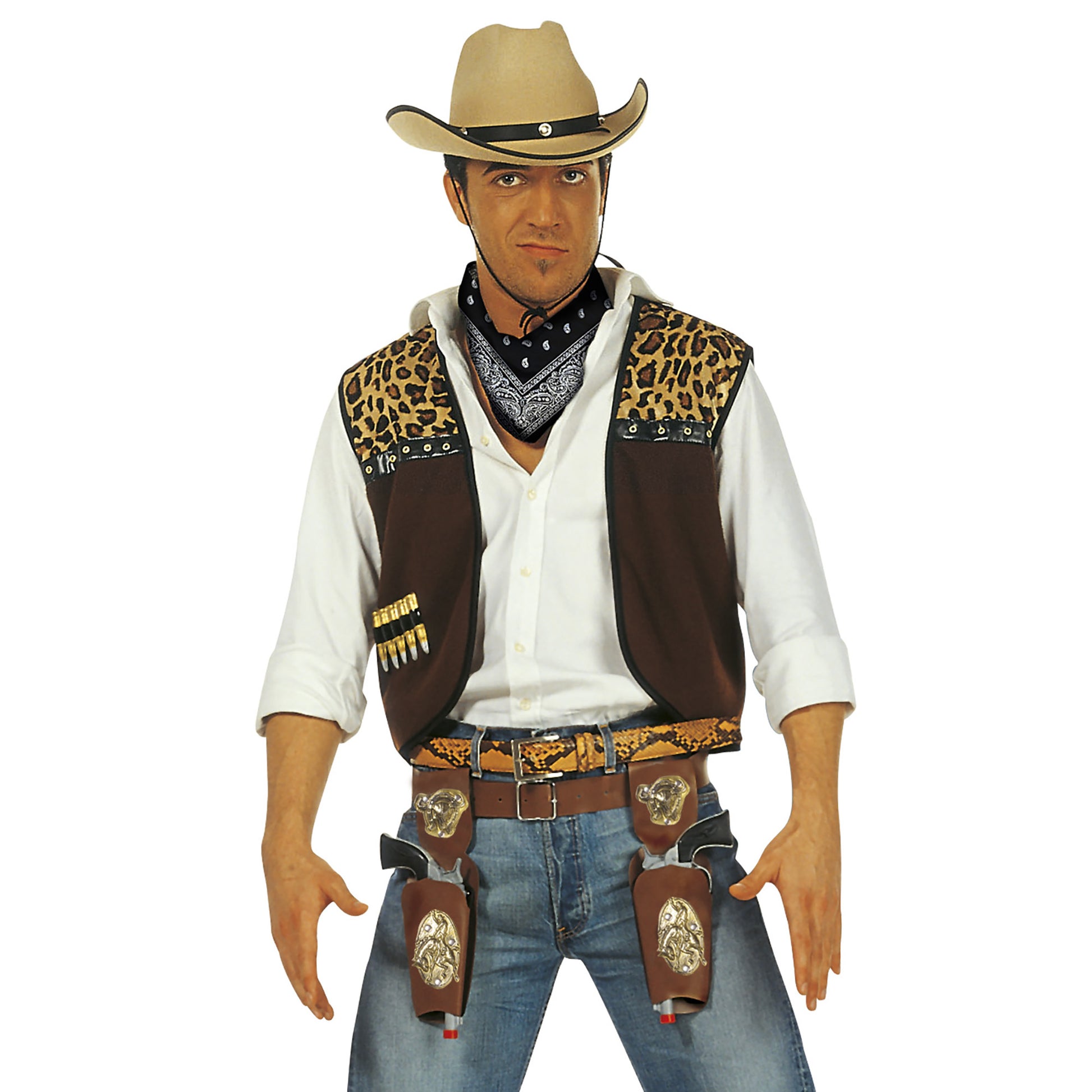 "DOPPELTER COWBOYPISTOLENHOLSTER" in 2 Farben sort.: 4 schwarz, 2 braun – Detailansicht