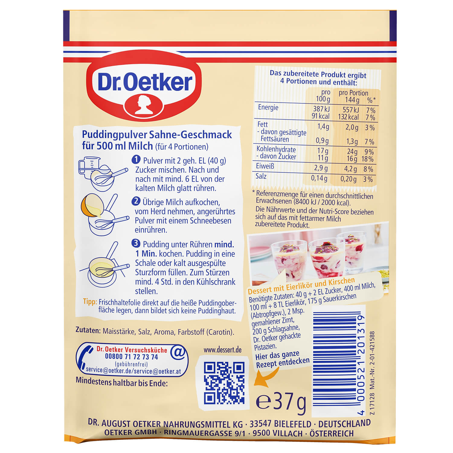 Dr Oetker Dr. Oetker Original Pudding Sahne 3er Pack – Detailansicht