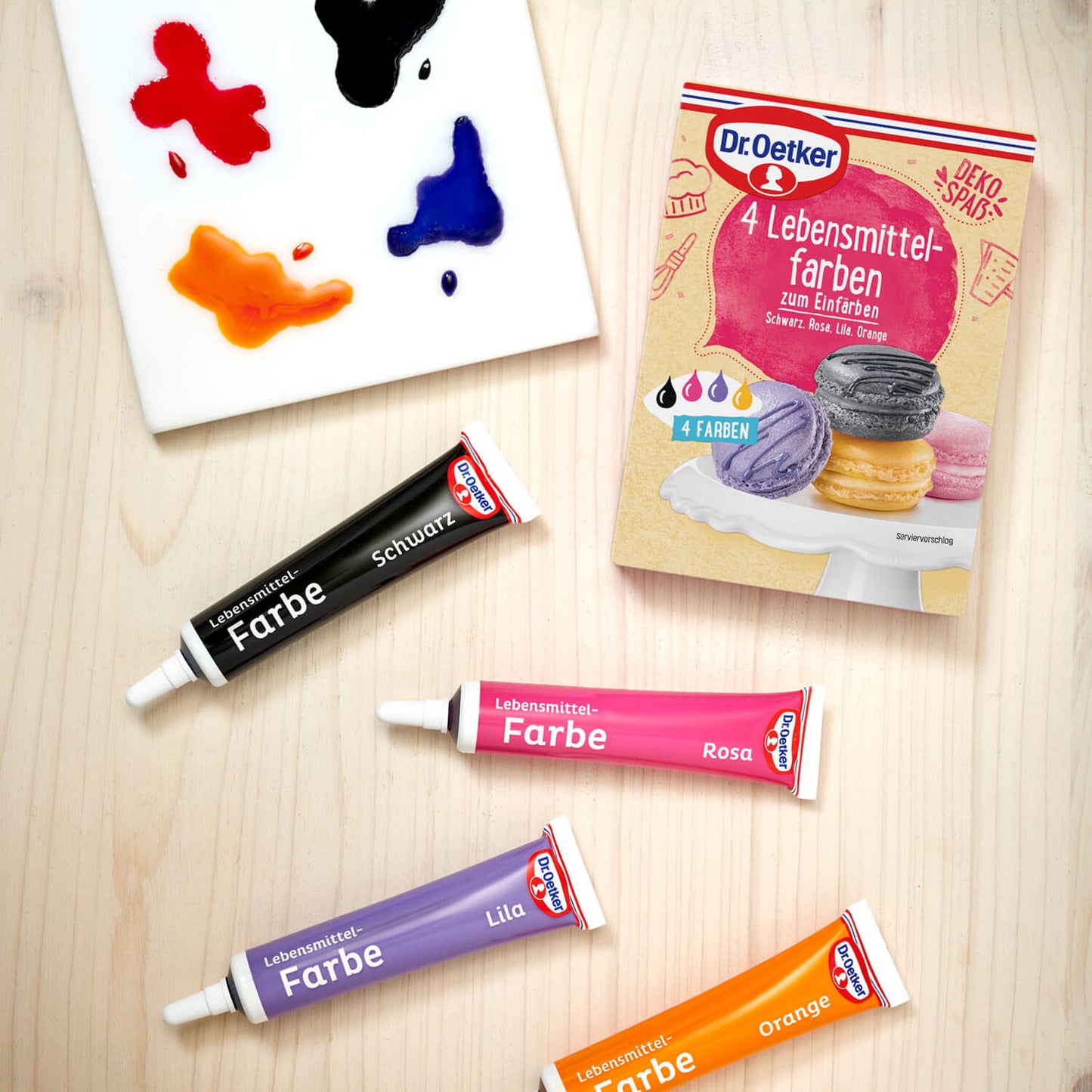 Dr Oetker Dr. Oetker 4 Lebensmittelfarben Set Schwarz Rosa Lila Orange 7 ml – Detailansicht