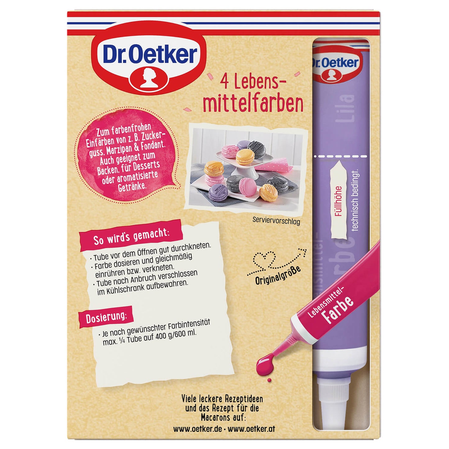 Dr Oetker Dr. Oetker 4 Lebensmittelfarben Set Schwarz Rosa Lila Orange 7 ml – Seitenansicht