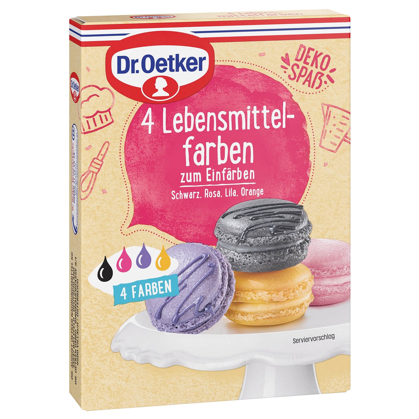 Dr Oetker Dr. Oetker 4 Lebensmittelfarben Set Schwarz Rosa Lila Orange 7 ml – Produktansicht