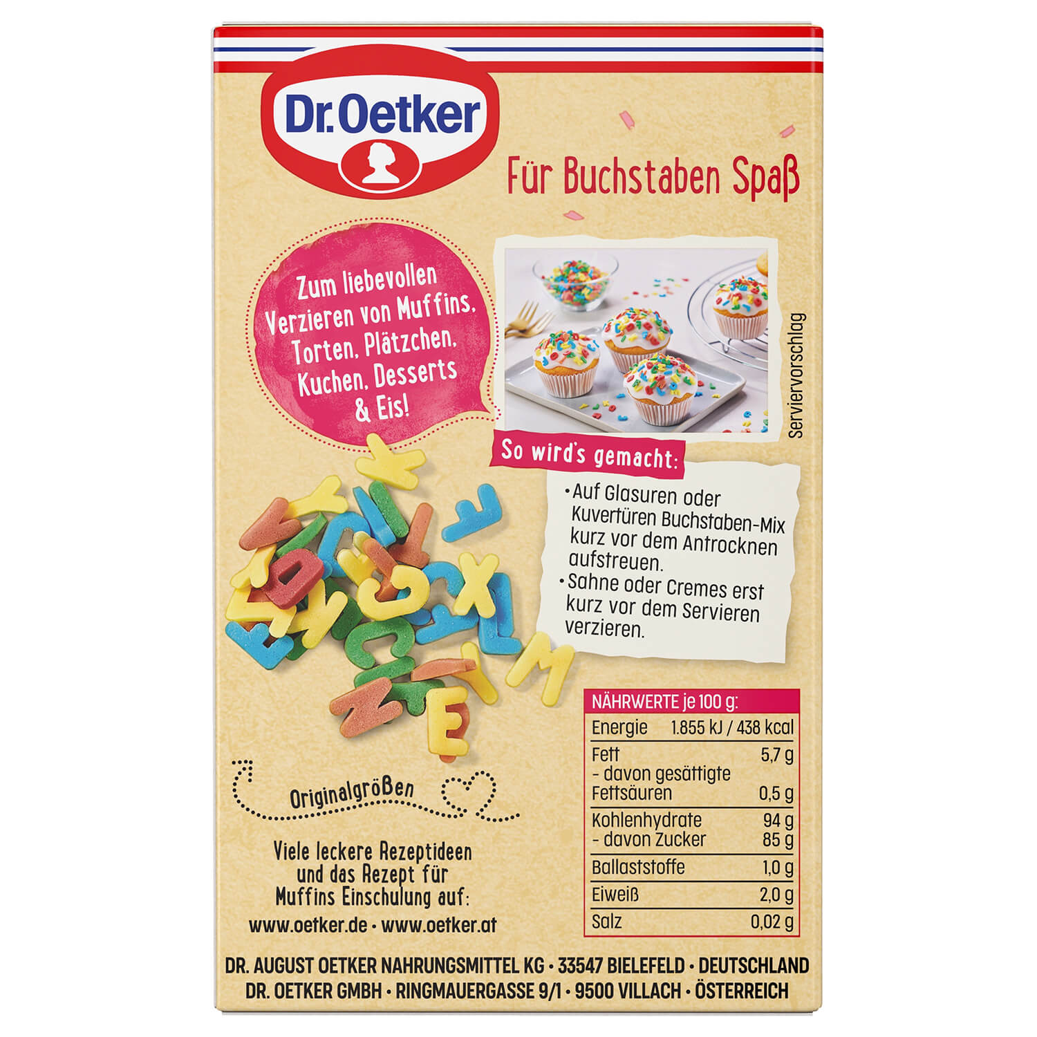 Dr Oetker Dr. Oetker Für Buchstaben Spass Bunter Mix Kuchendeko essbare Buchstaben – Verpackung