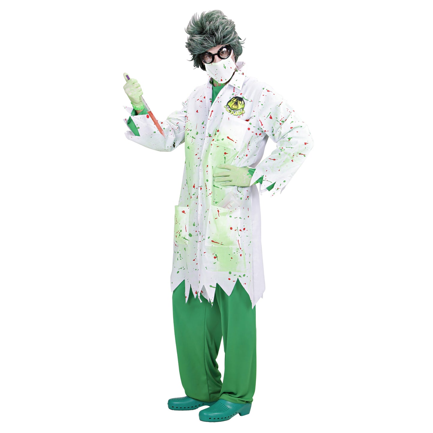 "DR. TOXIC" (Kittel, Mundschutz, Latexhandschuhe) – Detailansicht