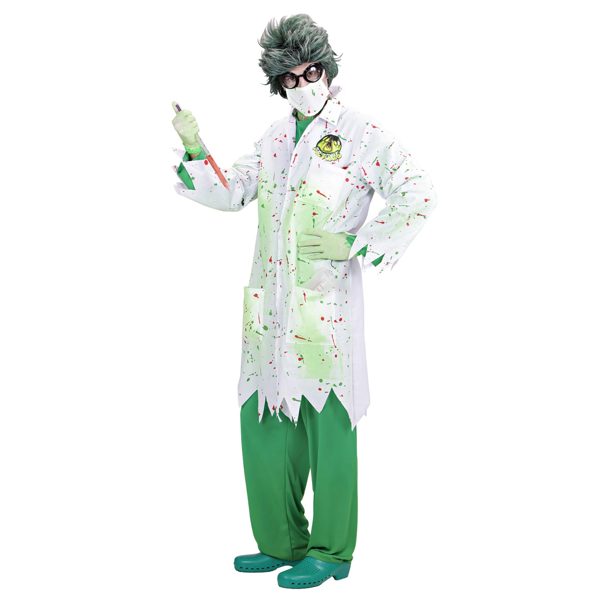 "DR. TOXIC" (Kittel, Mundschutz, Latexhandschuhe) – Detailansicht