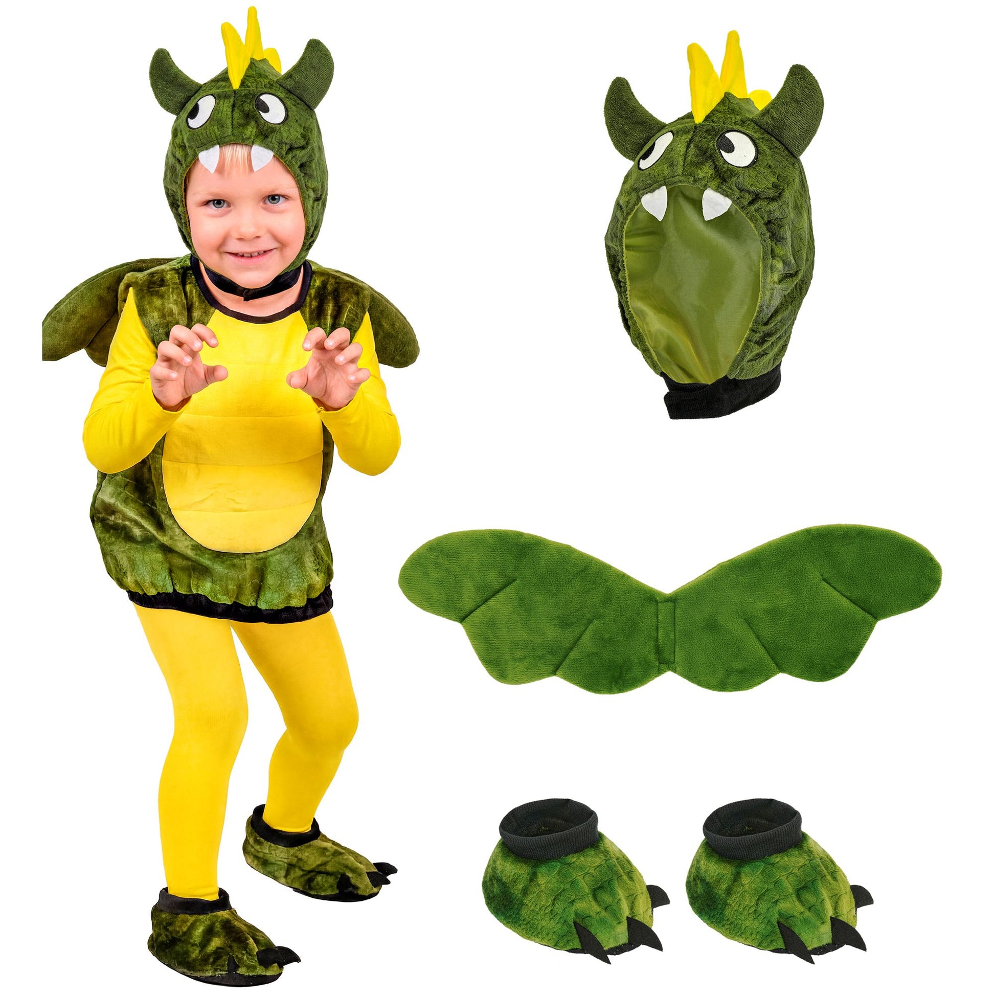 "DRACHE" (Kostüm, Kopfbedeckung, Schuhe) – Detailansicht