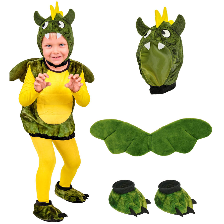 "DRACHE" (Kostüm, Kopfbedeckung, Schuhe) – Detailansicht