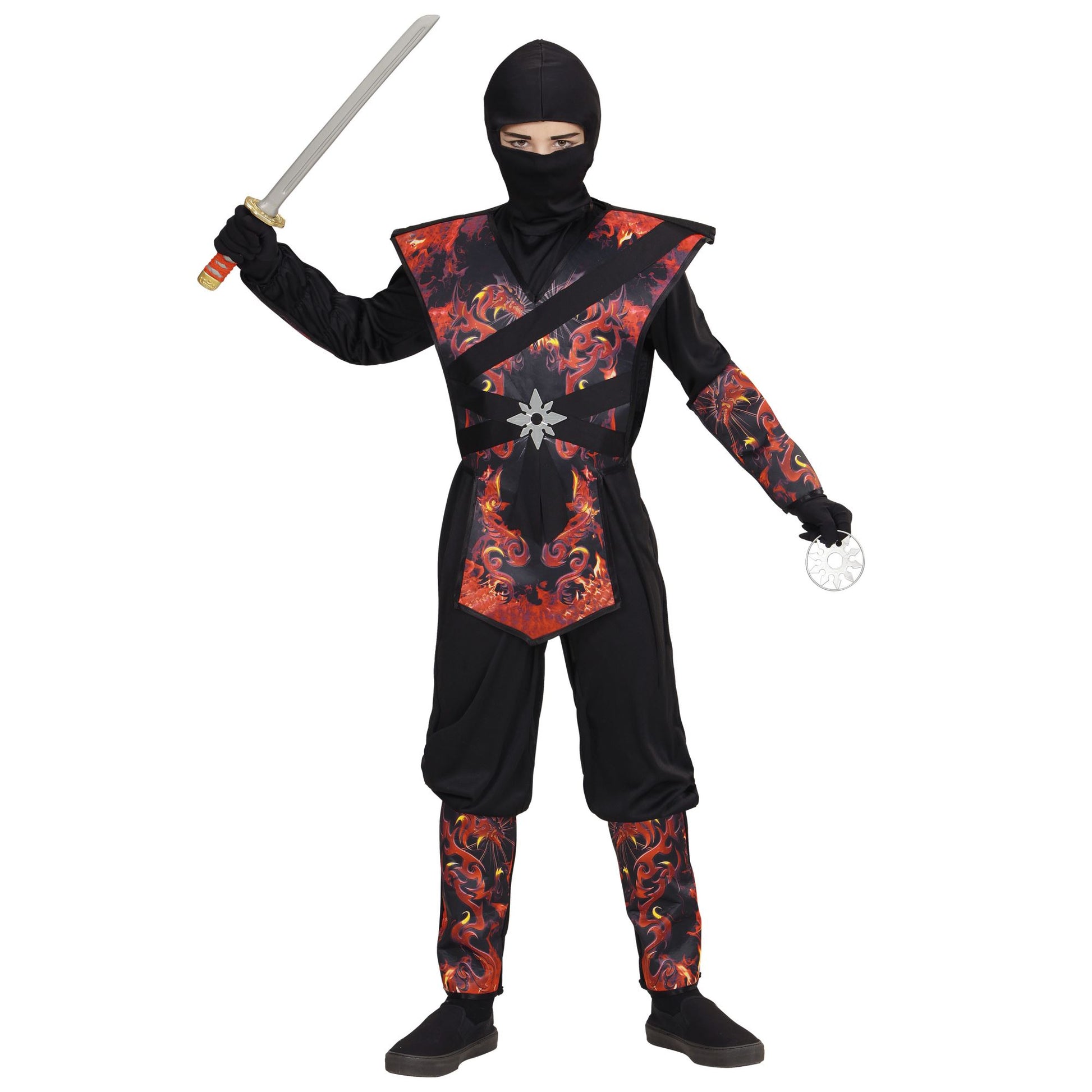 "DRACHENNINJA IN FLAMMEN" (Overall mit Brustpanzer, Maske) – Vorderansicht