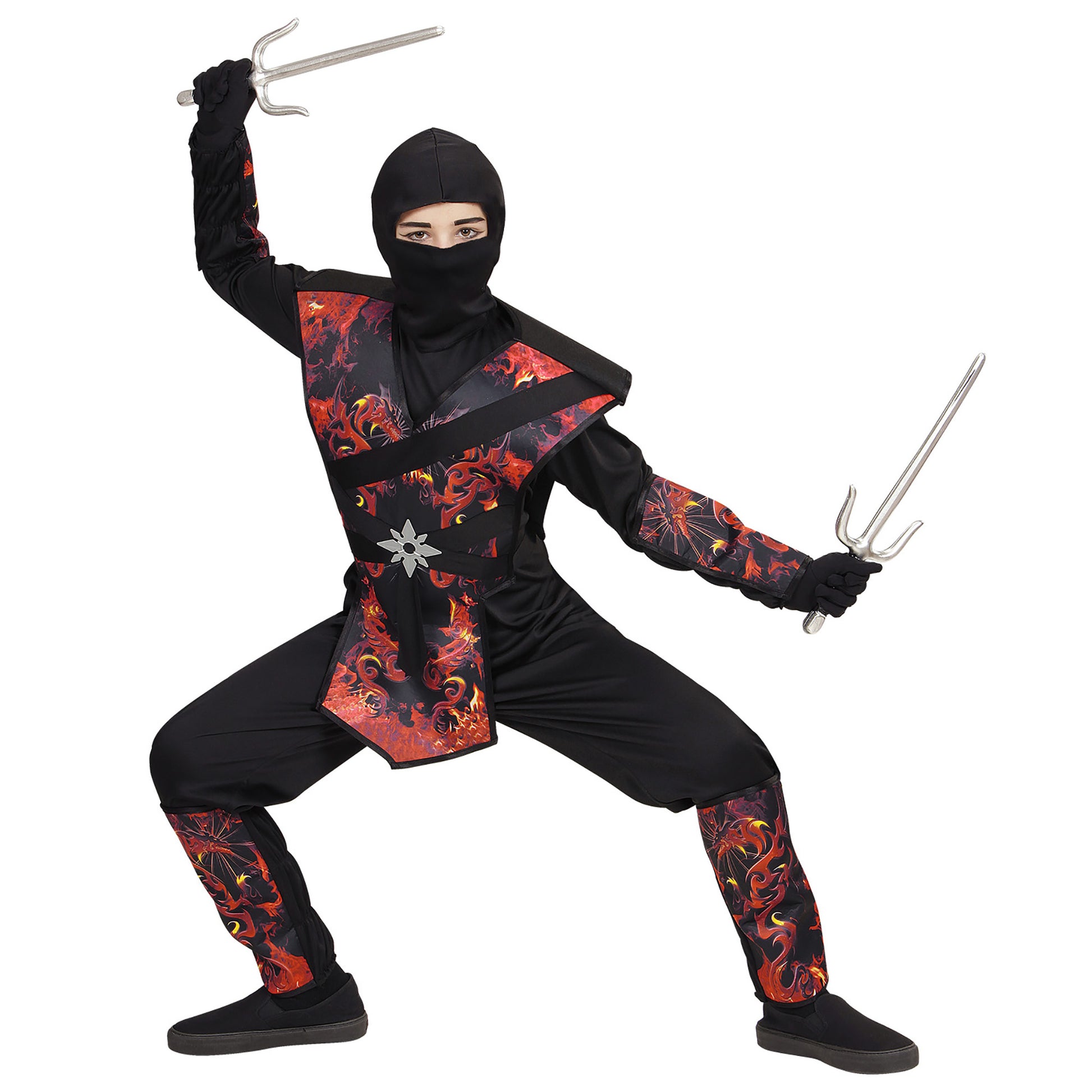 "DRACHENNINJA IN FLAMMEN" (Overall mit Brustpanzer, Maske) – Detailansicht