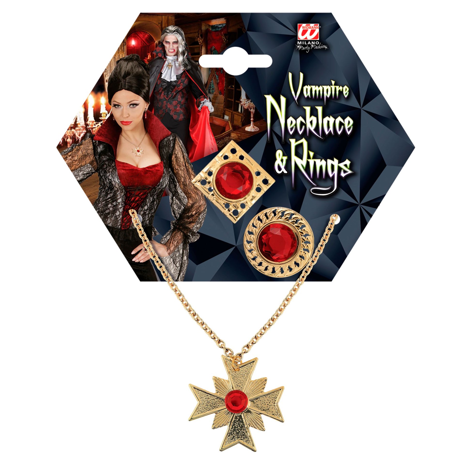 "DRACULA" Set (Kette mit Medaillon, 2 Ringen) – Detailansicht