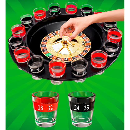 ?DRINKING GAME ROULETTE SET” (Roulette Drehrad, 16 Schnapsgläser, 2 Metallkugeln) – Ansicht 3