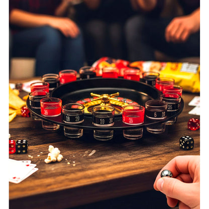 ?DRINKING GAME ROULETTE SET” (Roulette Drehrad, 16 Schnapsgläser, 2 Metallkugeln) – Ansicht 5