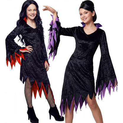 "DUNKLE GEBIETERIN" sort. in 2 Farben (Kleid mit Kragen, Halsband) – Vorderansicht