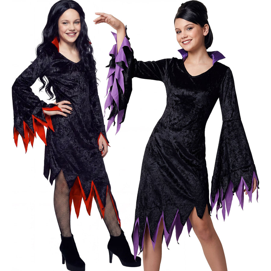 "DUNKLE GEBIETERIN" sort. in 2 Farben (Kleid mit Kragen, Halsband) – Vorderansicht