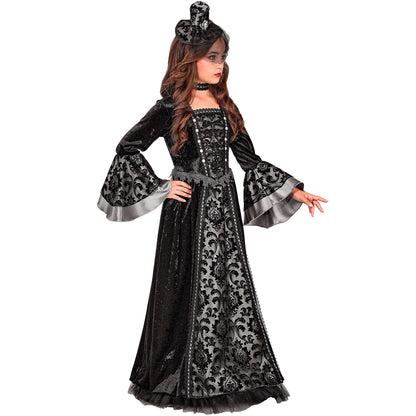 "DUNKLE GRÄFIN" (Kleid mit Unterrock & Reifrock, Halsband, Minihut mit Schleier) – Ansicht 3