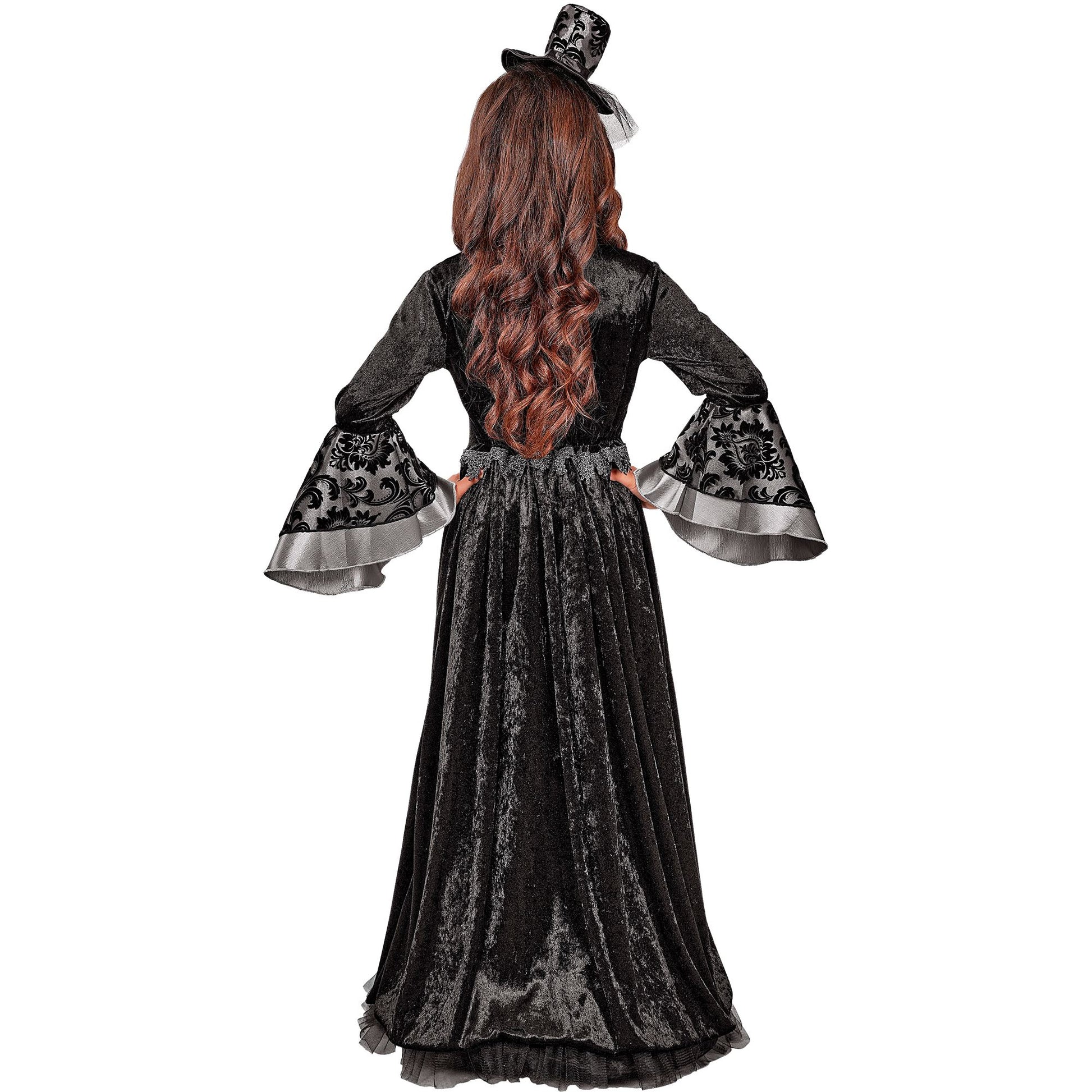 "DUNKLE GRÄFIN" (Kleid mit Unterrock & Reifrock, Halsband, Minihut mit Schleier) – Ansicht 4