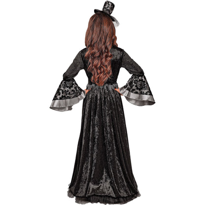 "DUNKLE GRÄFIN" (Kleid mit Unterrock & Reifrock, Halsband, Minihut mit Schleier) – Ansicht 4
