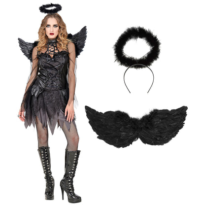 "DUNKLER ENGEL" (Kleid, Flügel, Heiligenschein) – Detailansicht