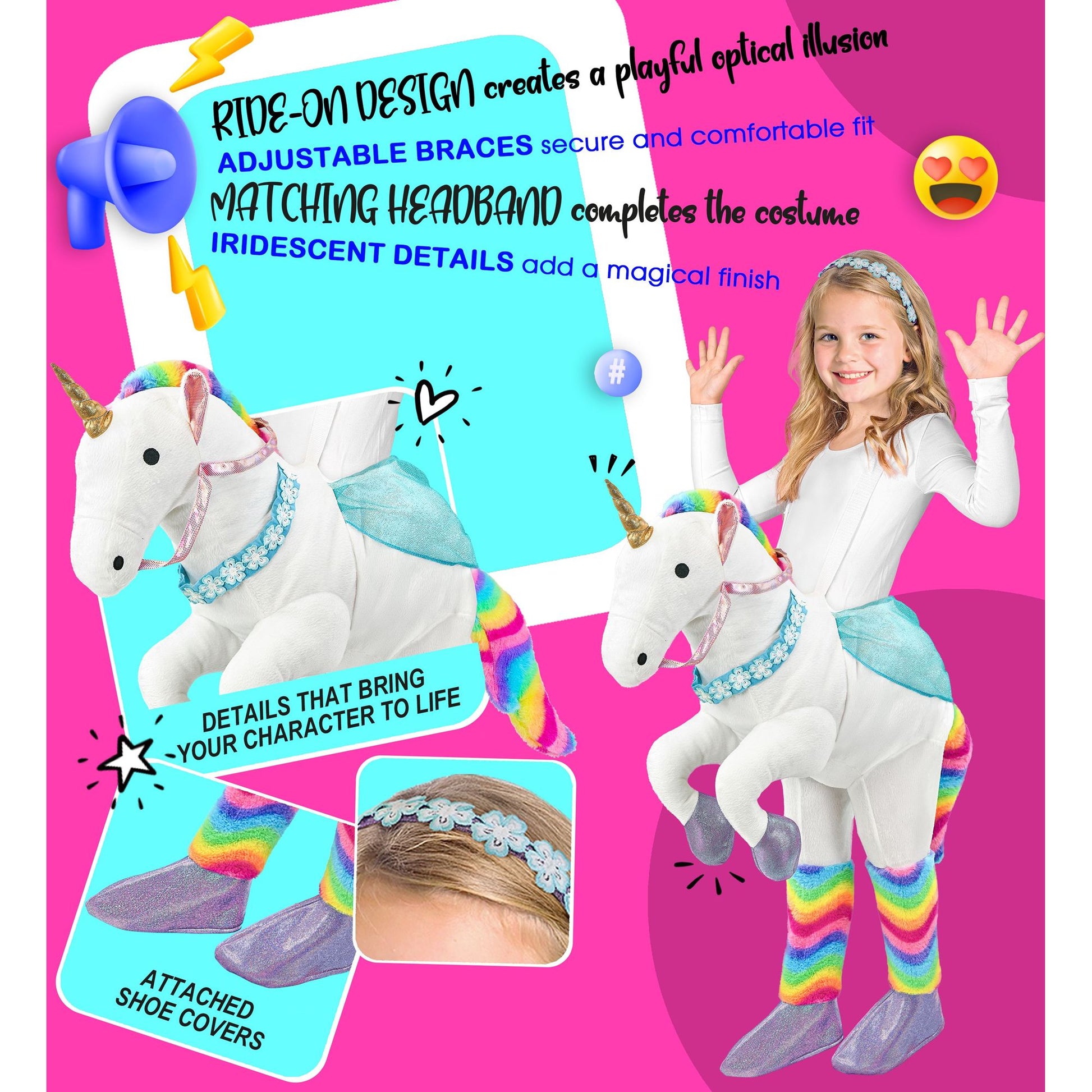 "EINHORN" (Huckepack Kostüm mit einstellbaren Tragegurten, Haarreif) – Ansicht 3