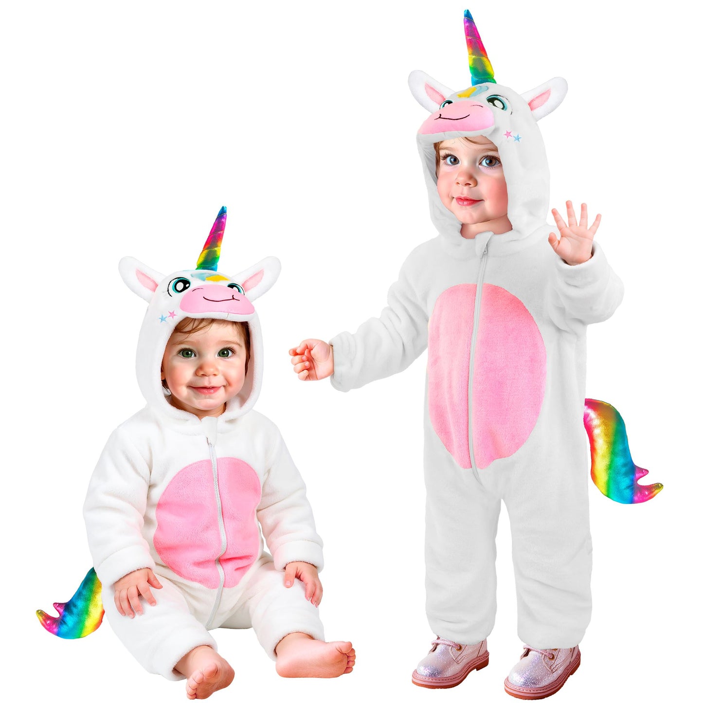 "EINHORN SAMT PLÜSCHKOSTÜM" (Overall mit Kapuze) – Vorderansicht