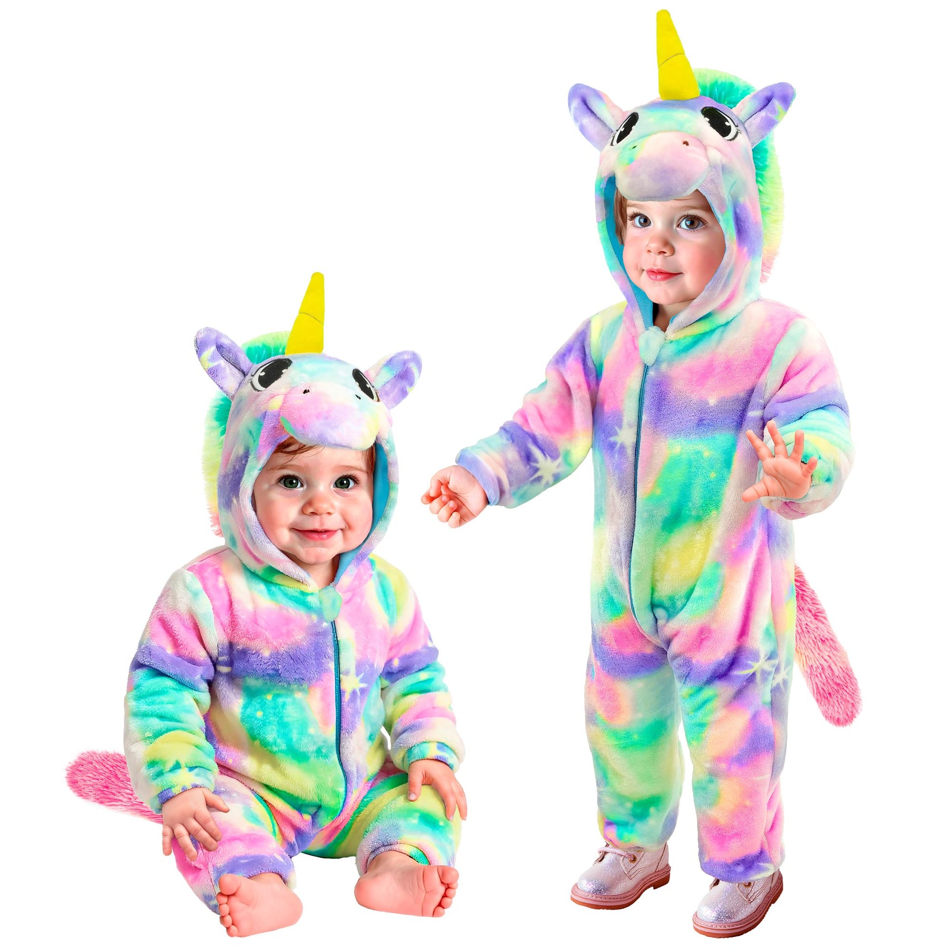 "EINHORN SAMT PLÜSCHKOSTÜM" (Overall mit Kapuze) – Vorderansicht