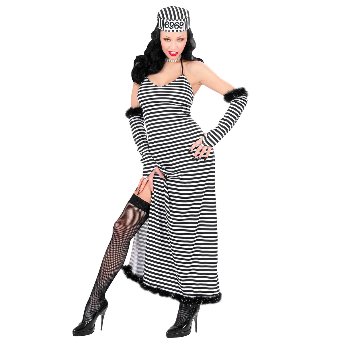 "ELEGANTE GEFANGENE" (Kleid, Handschuhe, Mütze) – Vorderansicht
