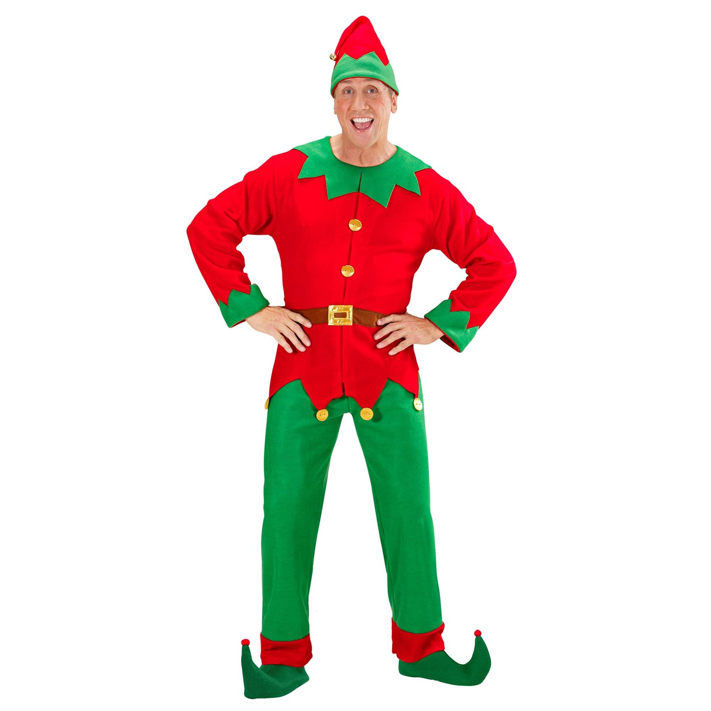 "ELF HELFER DES WEIHNACHTSMANNS" (Oberteil mit Gürtel, Hose, Hut) – Detailansicht