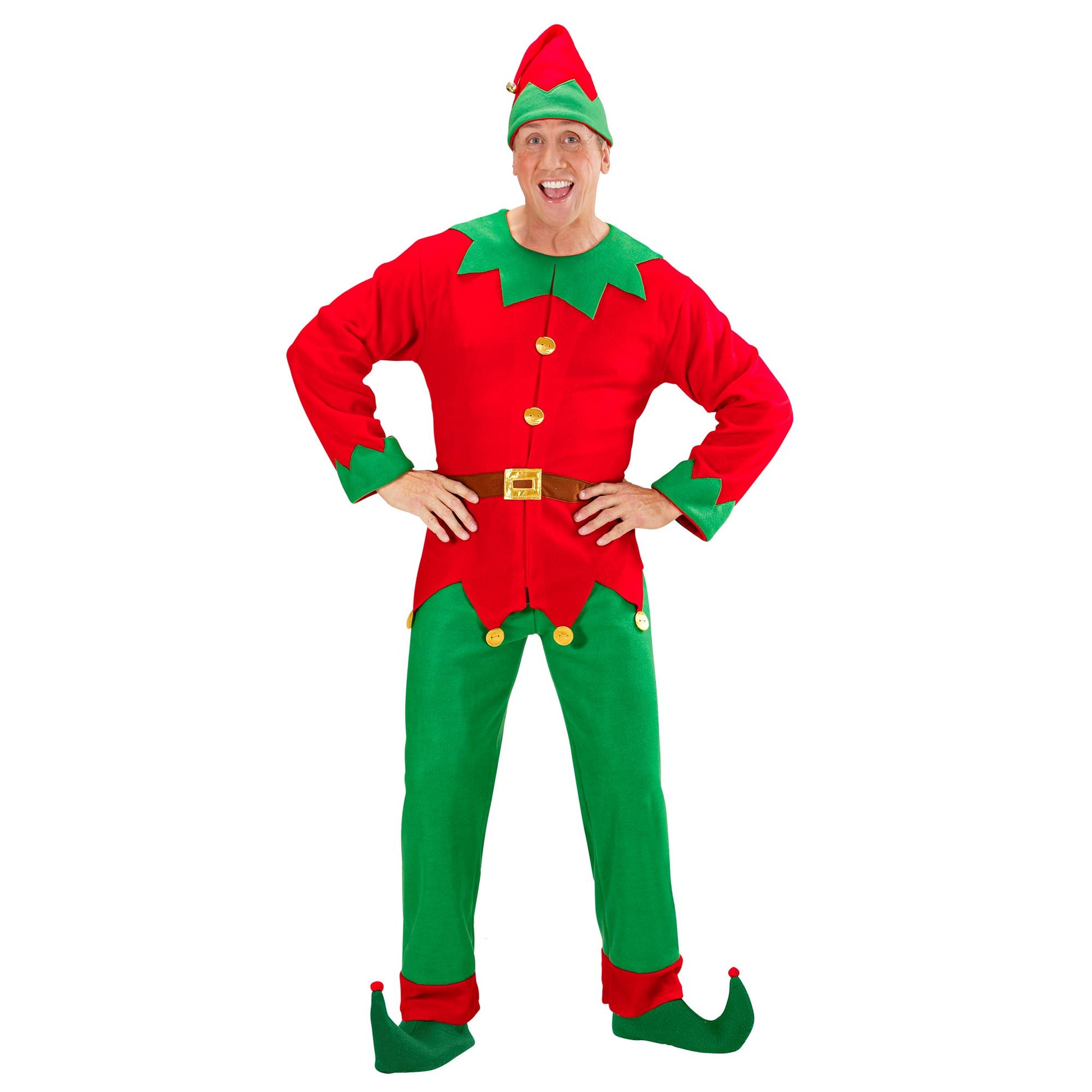 "ELF HELFER DES WEIHNACHTSMANNS" (Oberteil mit Gürtel, Hose, Hut) – Detailansicht