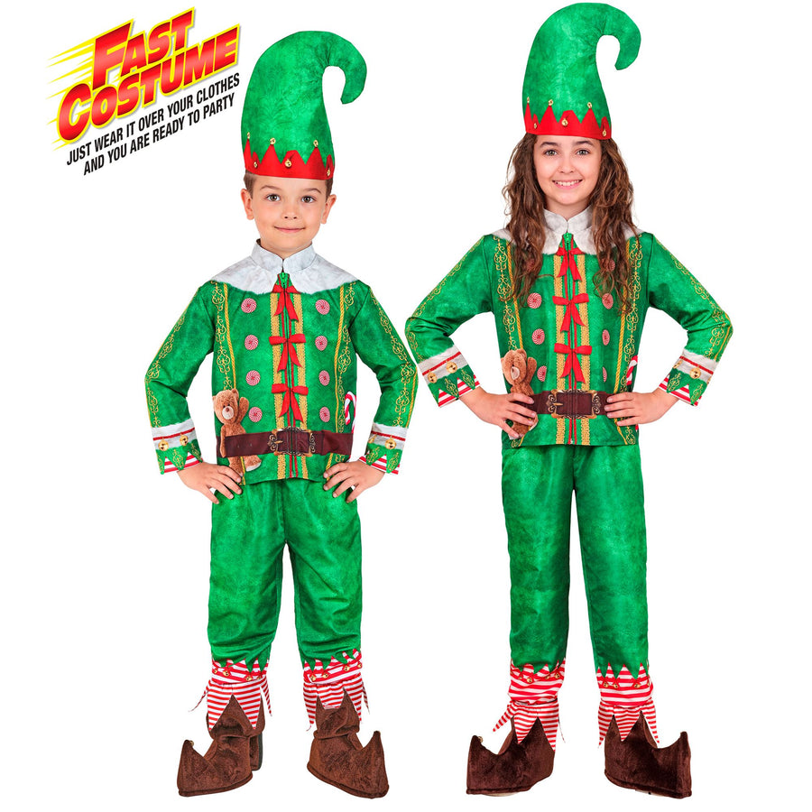"ELF - SANTAS KLEINE HELFER FAST COSTUME" (Oberteil, Hose, Mütze) – Vorderansicht