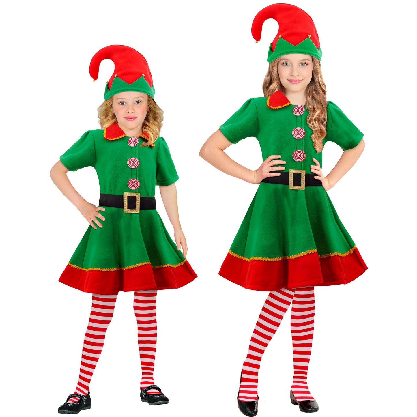 "ELF - SANTAS KLEINE HELFER" (Kleid mit Gürtel, Hut, Überkniestrümpfe) – Vorderansicht